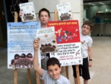 תלמידים מבית ספר צוקים בשוהם מציגים חומר הסברה על התועלת שמביאות הסנוניות והטסיות לאדם  